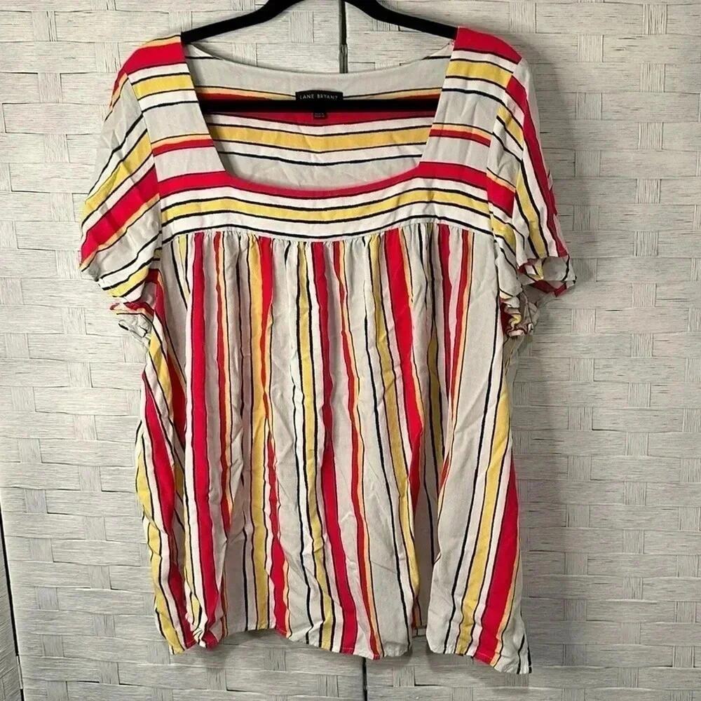 Lane Bryant womens Blouse square neck short flutter sleeve colorful plus size